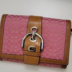 Coach Pink and Tan Women's Wallet. Vintage